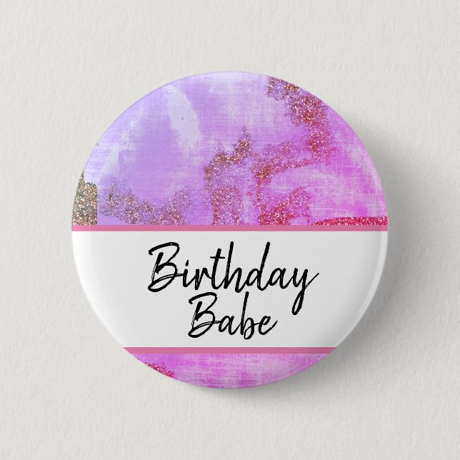 *~* Birthday Babe Button Pink Abstract Glitter (Front)