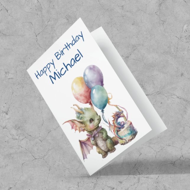  Birthday Baby Dragon Personalized Watercolor Card (Creator Uploaded)