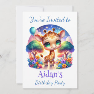 Birthday Baby Giraffe Fantasy Safari Invitation