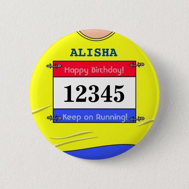 Birthday Badge for a Runner (Yellow) 2 Inch Round Button (Front)