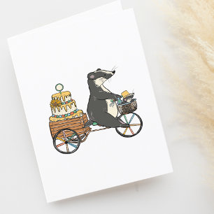 Birthday Badger Bike Drawing Blank Card