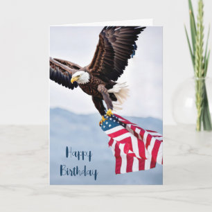 Birthday Bald Eagle With American Flag Card
