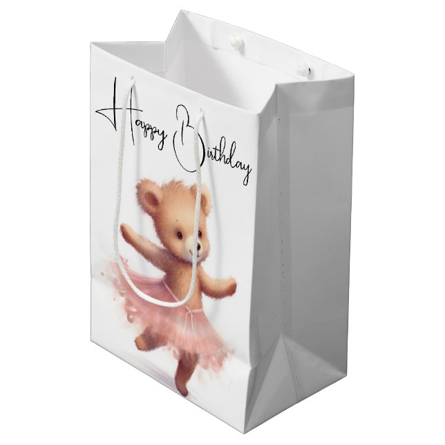 Birthday Ballerina Bear with Tutu Medium Gift Bag (Front Angled)