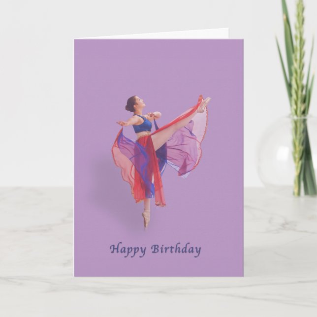 Birthday, Ballerina in Red, Blue, and Lavender Card (Front)