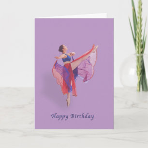 Birthday, Ballerina in Red, Blue, and Lavender Card