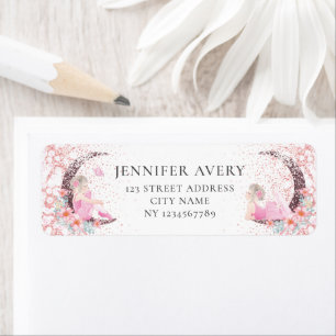 Birthday Ballerina Moon Glitter Return Address