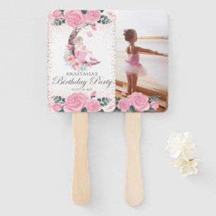 Birthday Ballerina Moon Pastel Pink Glitter Photo Hand Fan