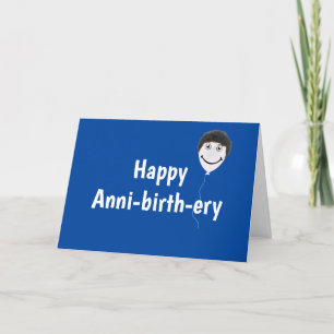 Birthday Balloon Face On Blue Card
