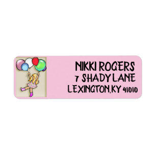 BIRTHDAY BALLOON GIRL RETURN ADDRESS LABELS