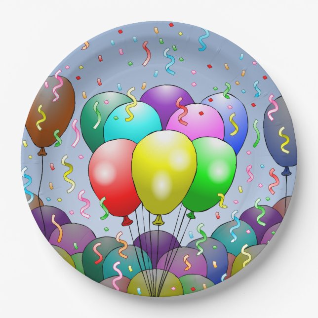 Birthday Balloon Party Paper Plate (Front)