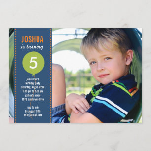 Birthday Balloon Photo Birthday Invitation - Navy