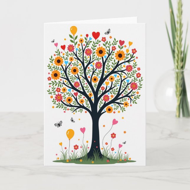 Birthday Balloon Tree Card (Front)
