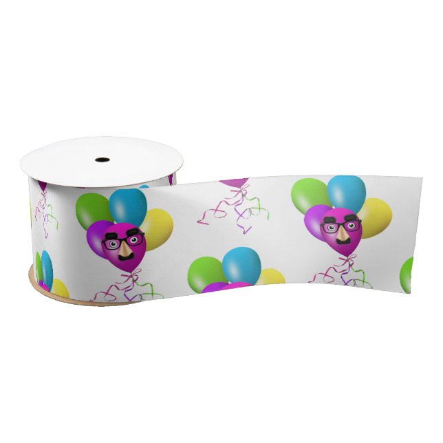 Birthday Balloon With Funny Face Satin Ribbon (Spool)