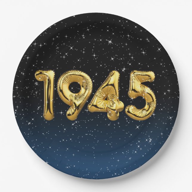 Birthday Balloons 1945 In Stars Paper Plate (Front)