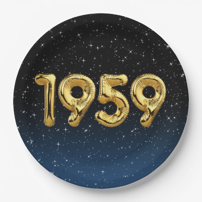 Birthday Balloons 1959 In Stars Paper Plate (Front)
