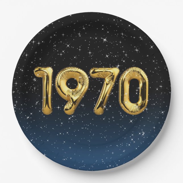 Birthday Balloons 1970 In Stars Paper Plate (Front)
