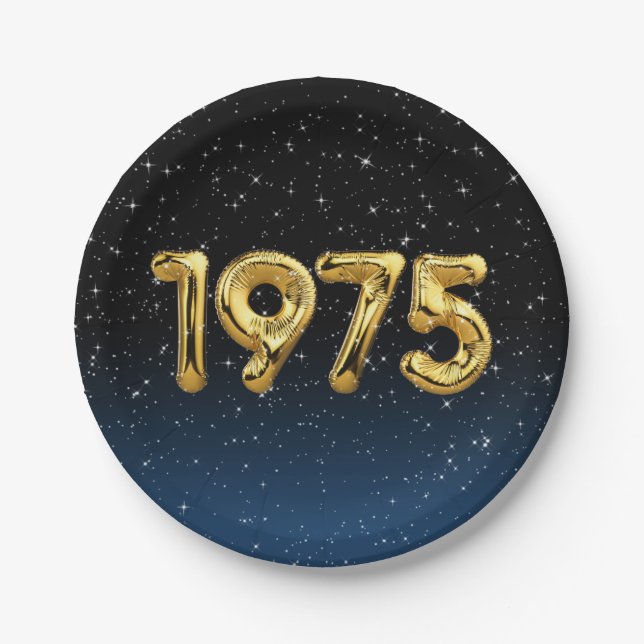 Birthday Balloons 1975 In Stars Paper Plate (Front)