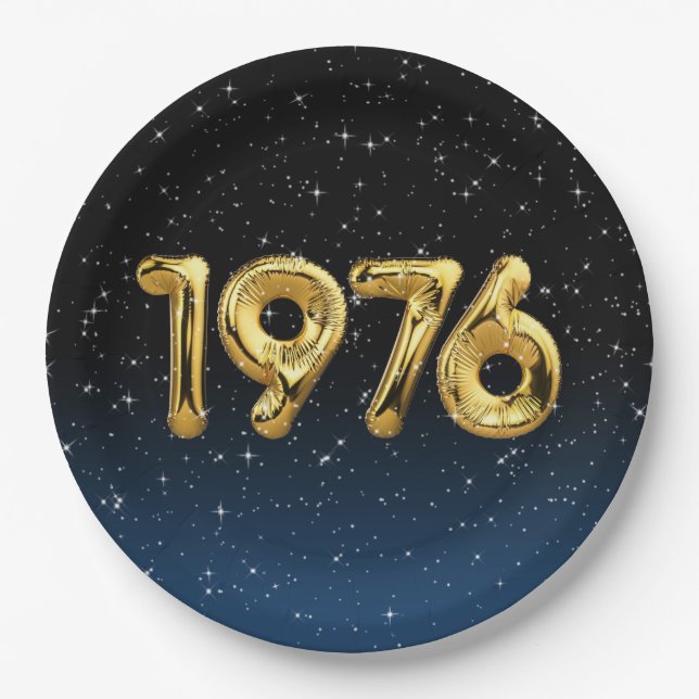 Birthday Balloons 1976 In Stars Paper Plate (Front)