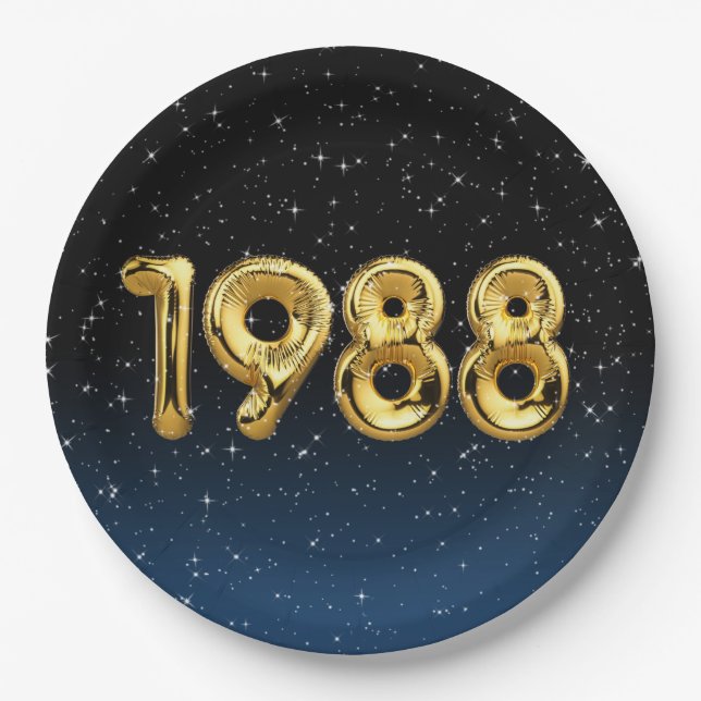 Birthday Balloons 1988 In Stars Paper Plate (Front)