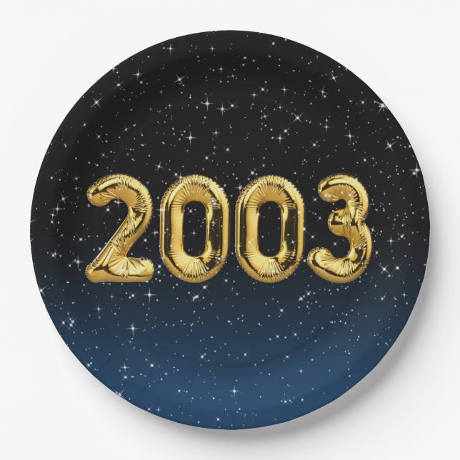 Birthday Balloons 2003 In Stars Paper Plate (Front)