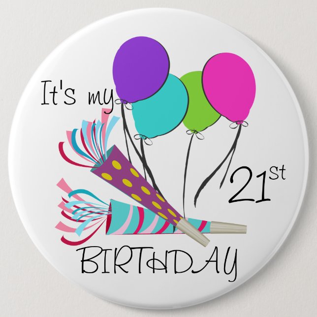 Birthday Balloons and Party Horns 6 Inch Round Button (Front)