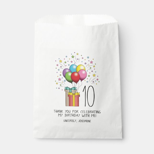 Birthday Balloons And Presents With Age And Text Favour Bag (Front)