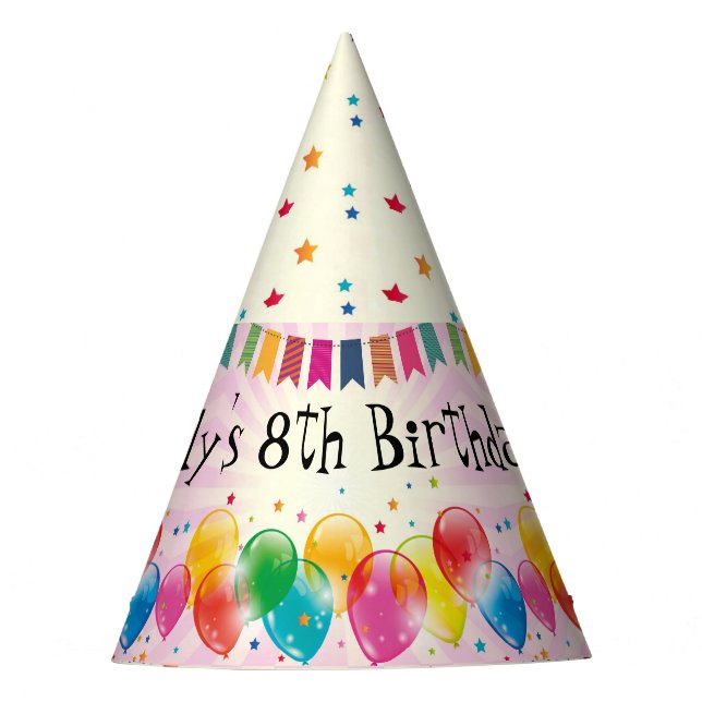 Birthday Balloons and Stars Party Hat (Front)