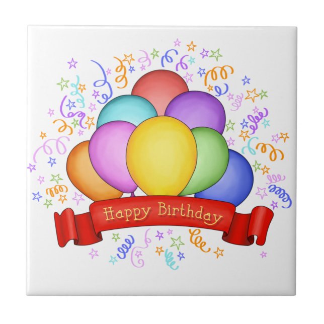 Birthday Balloons & Banner Tiles & Trivets (Front)