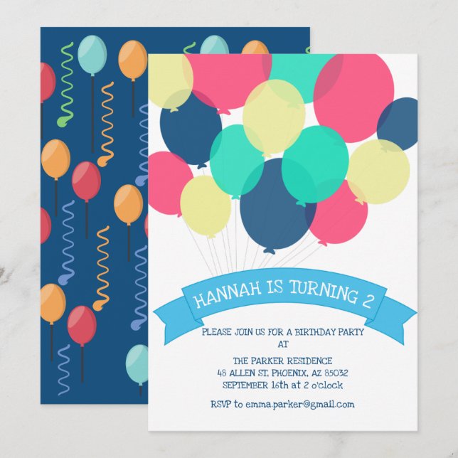 Birthday Balloons Children's Party Invitation (Front/Back)