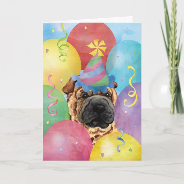 Birthday Balloons Chinese Shar-Pei Card (Front)