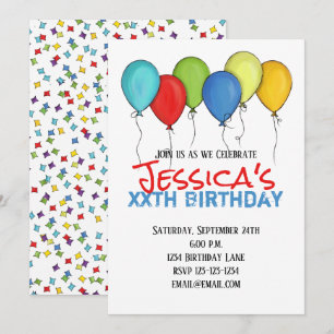Birthday Balloons Confetti Modern Party  Invitation