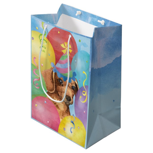 Birthday Balloons Dachshund Medium Gift Bag (Front Angled)