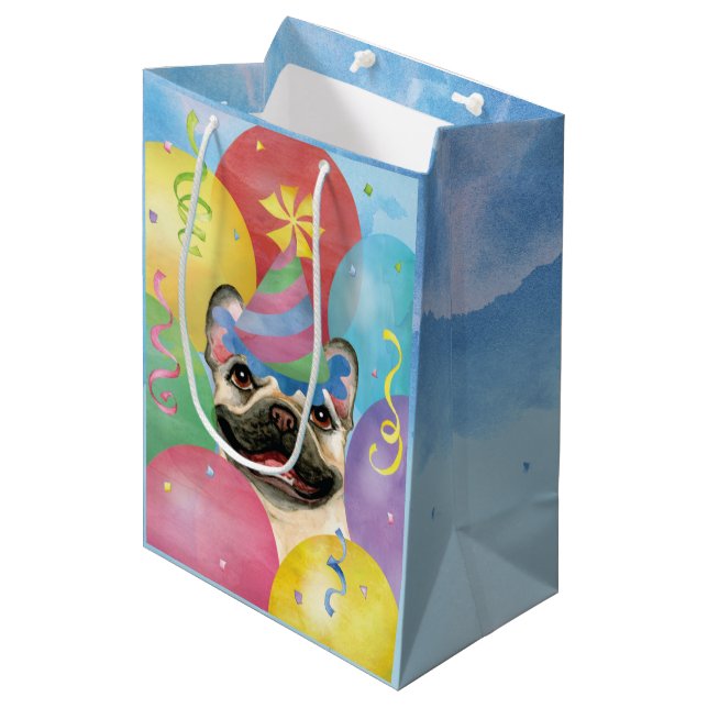 Birthday Balloons French Buldog Medium Gift Bag (Front Angled)