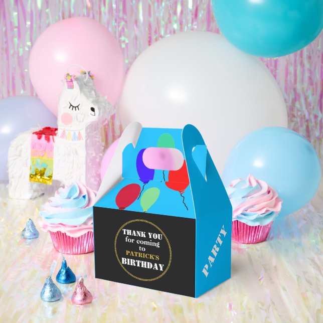 Birthday Balloons Geometric Blue Gold  Favor Box (Party)