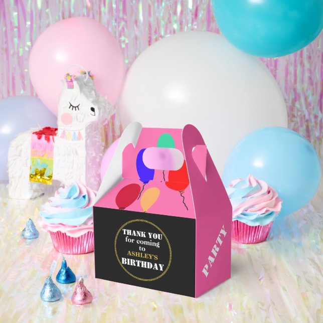 Birthday Balloons Geometric Pink Gold  Favor Box (Party)
