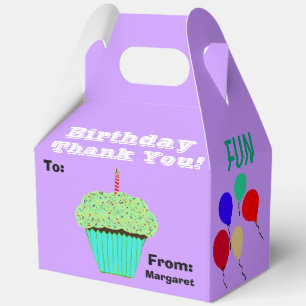 Birthday Balloons Green Cupcake Thank You Name Favor Box