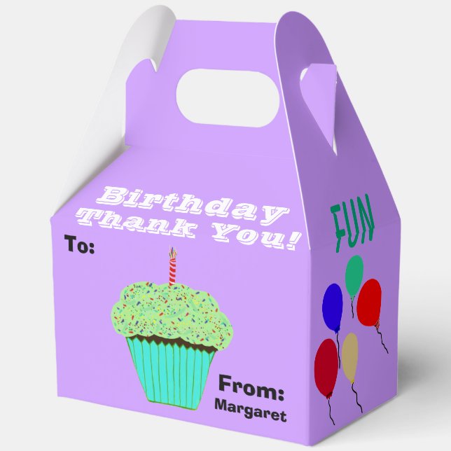 Birthday Balloons Green Cupcake Thank You Name Favor Box (Back)