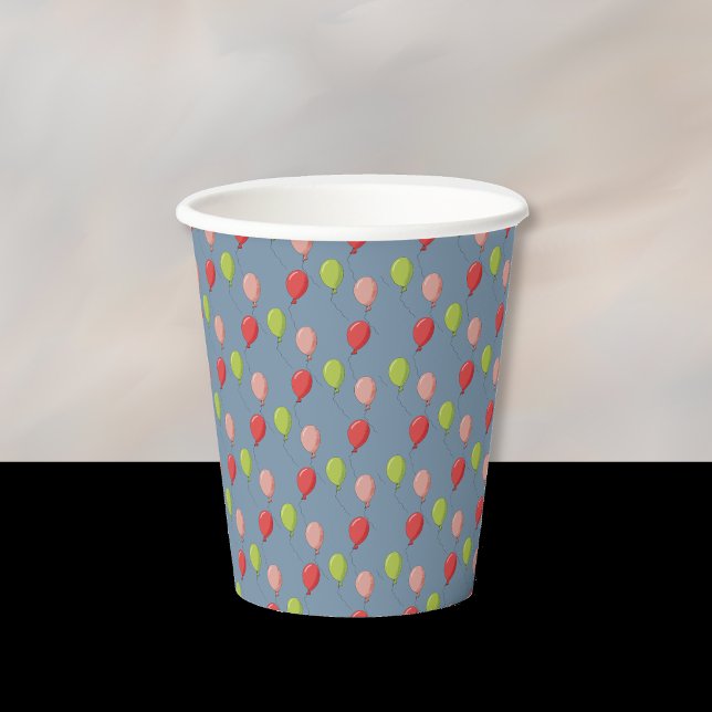 Birthday Balloons Light Blue Paper Cup (Light blue paper cup with the pattern of flying balloons . Perfect for a kid birthday party . )