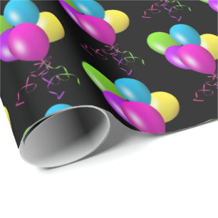 Birthday Balloons on black Wrapping Paper