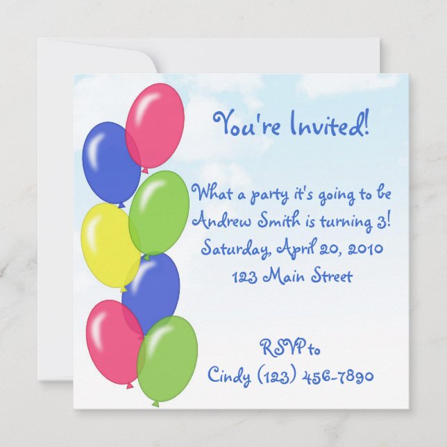 Birthday Balloons Party Invitation (Front)