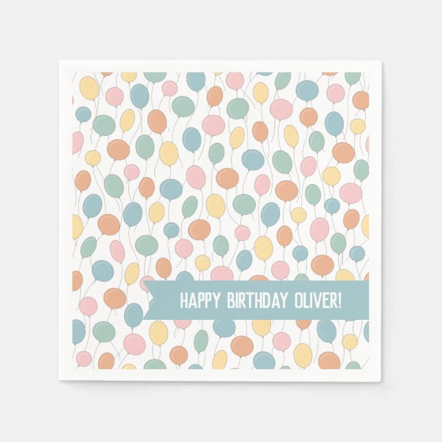 Birthday Balloons Personalized Napkin (Front)