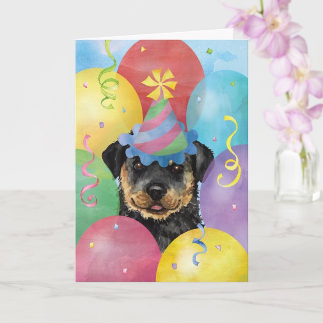 Birthday Balloons Rottweiler Card (Orchid)