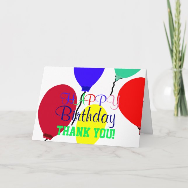 Birthday Balloons Thank You Card (Front)