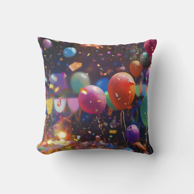 Birthday Balloons Throw Pillow (Front)