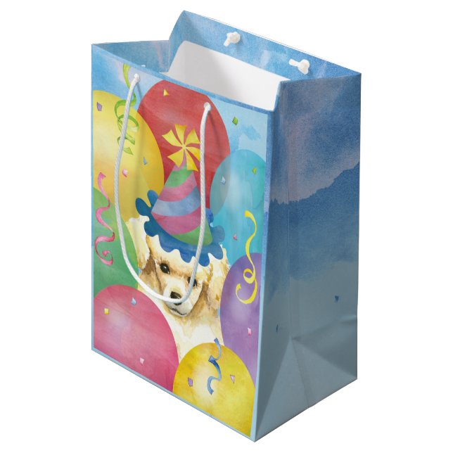 Birthday Balloons Toy Poodle Medium Gift Bag (Front Angled)