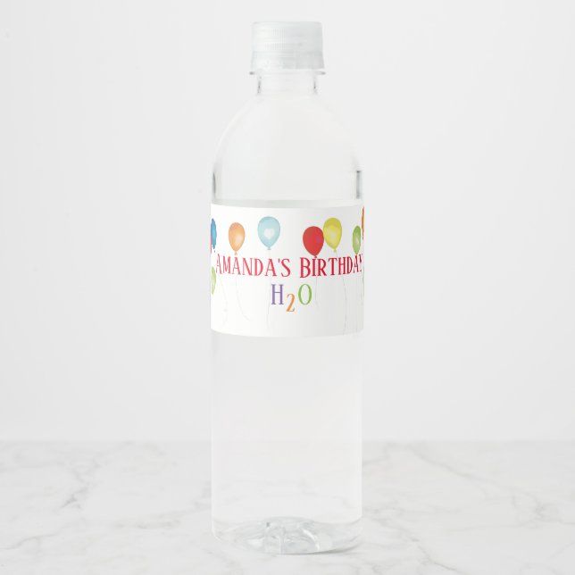 Birthday Balloons Water bottle label (Front)