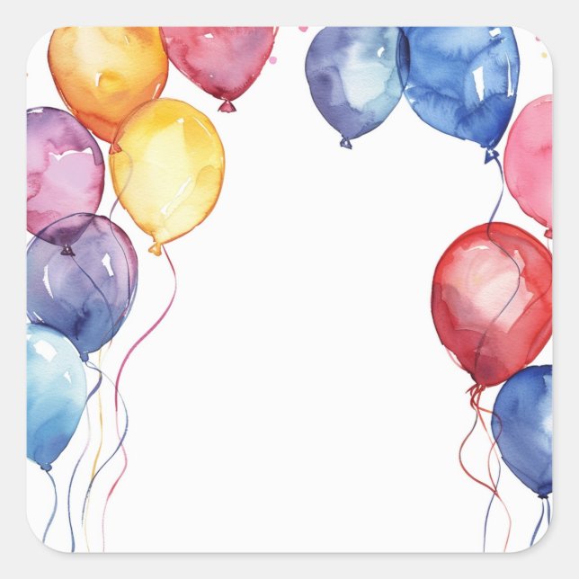Birthday balloons watercolor square sticker (Front)