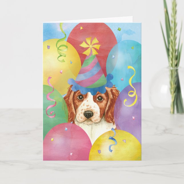 Birthday Balloons Welsh Springer Spaniel Card (Front)