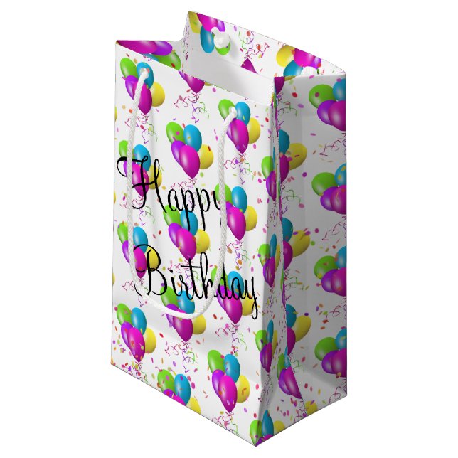 Birthday Balloons With Confetti Small Gift Bag (Front Angled)