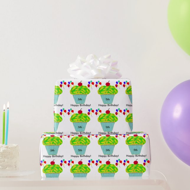 Birthday Balloons Yellow Green Cupcake Wrapping Paper (Party Gifts)